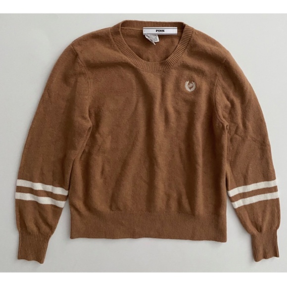 PINK Victoria's Secret Sweater Knit Varsity Stripe Logo Chest Pullover Nwt 60OW - Picture 1 of 3